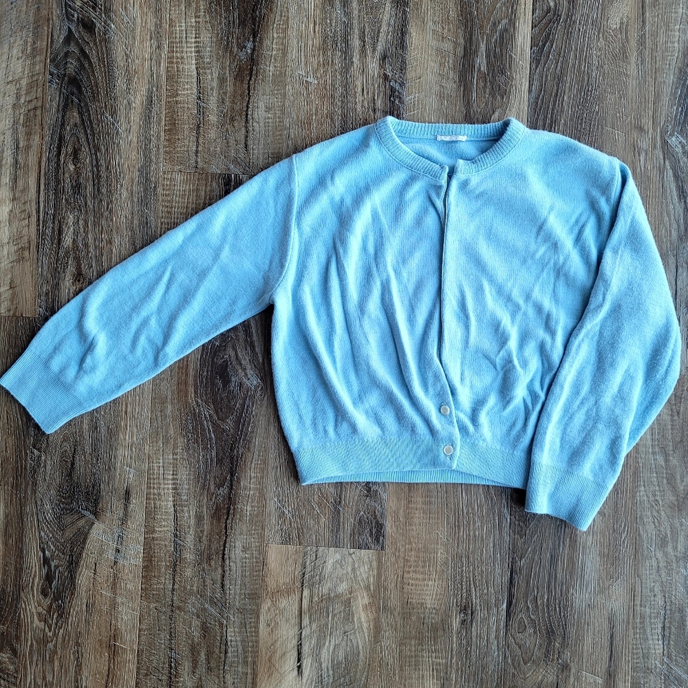 Vintage Pale Baby Blue Acrylic Button Up Cardigan Sweater